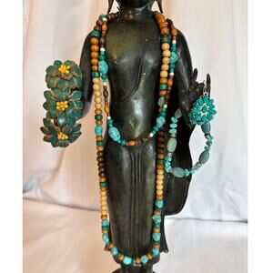 Boho Aesthetic Jewelry Set – Faux Turquoise, Wooden Beads & Leather